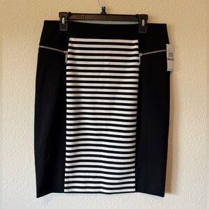 Michael Kors Black Striped Pencil Skirt Size 12 NWT Zip Back Office Career